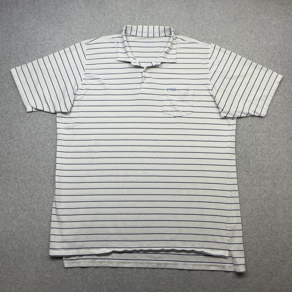 B Draddy Polo Shirt Mens XL White Stripe Pima Cotton Golf Stretch Pocket Knit
